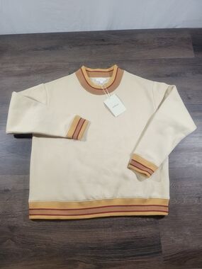 Bohme Marie Oversized Mockneck Sweatshirt Women Size S Bone Cream Retro Varsity